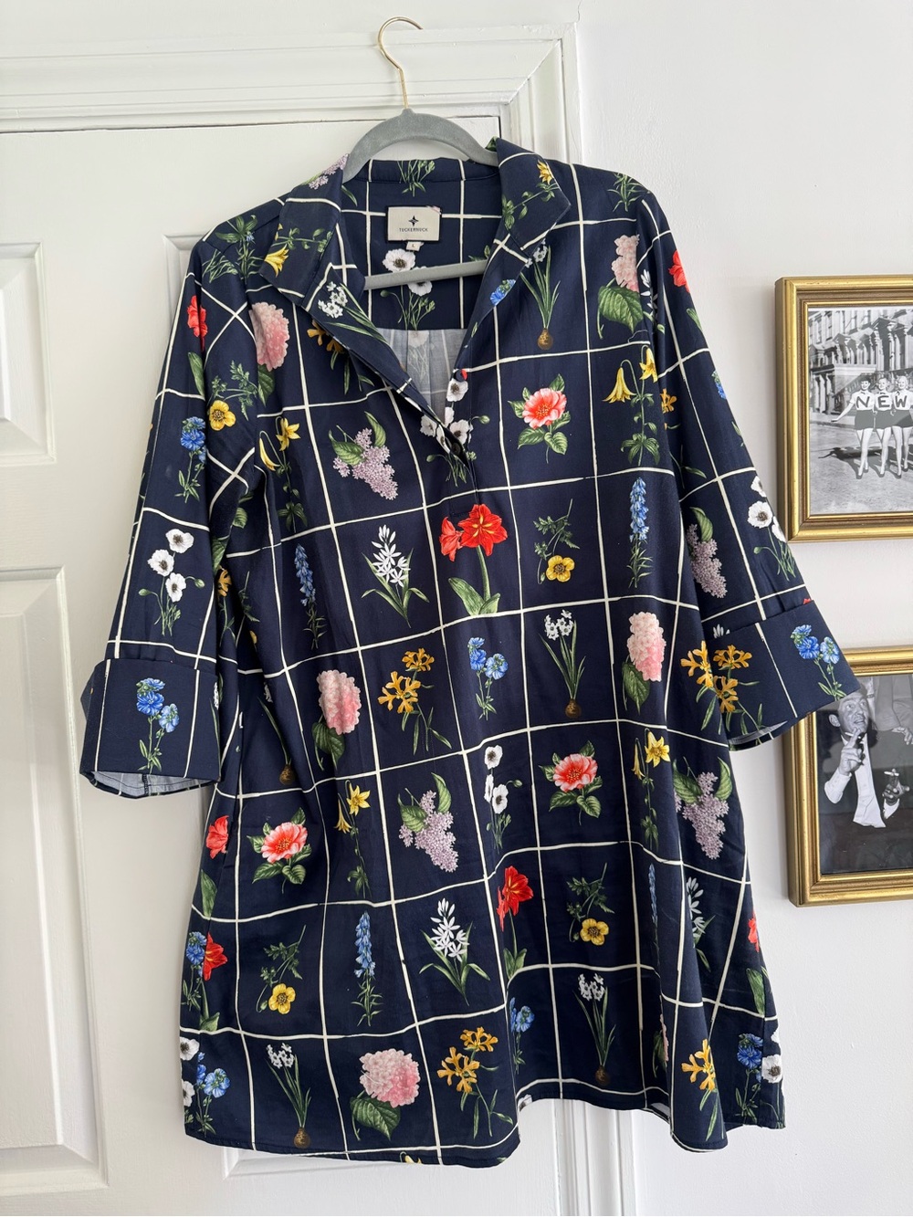 Tuckernuck Navy Floral Grid Tunic Dress